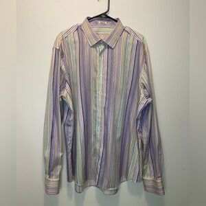 Bugatchi Uomo Men's Size Striped Button Long Sleeve Shirt